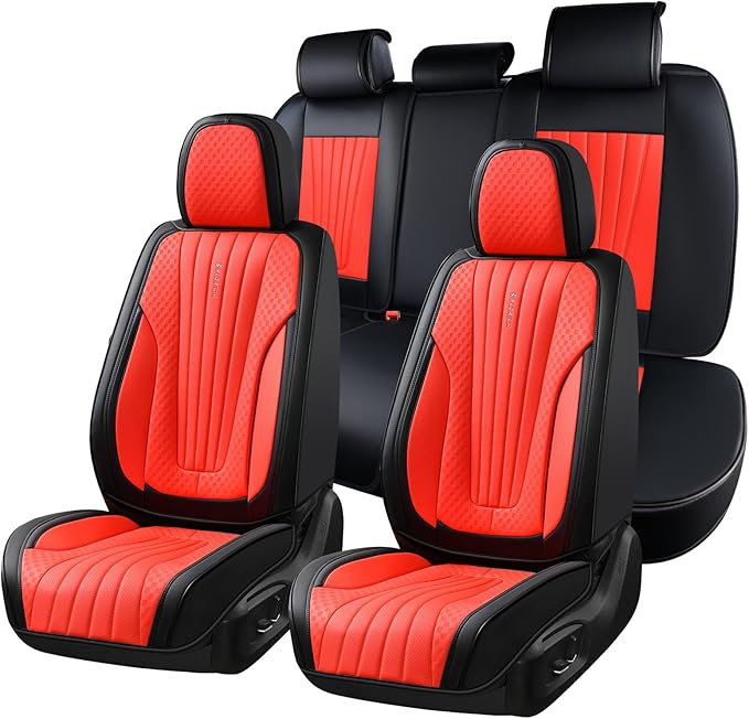 FLORICH Car Seat Covers, Premium Leatherette Car Seat Covers Full Set, Breathable Car Seat Cushion Front Seats and Back, Automotive Seat Protectors for Sedans Cars SUV Trucks - Black&Red