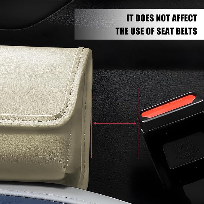 Car Seat Gap Filler Organizer, Leather Vehicle Side Seat Gap Storage Box with Lid for Phone Key Card, L-Capacity Auto Interior Organization, Universal for SUV Sedan Truck (Beige)