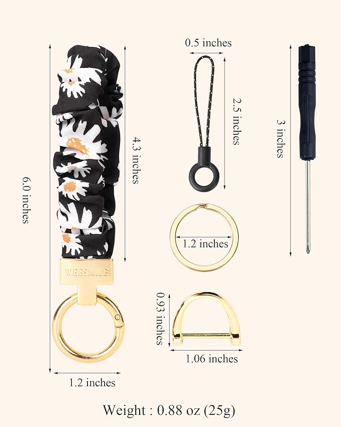 WEESMILE Keychain Wristlet, Stretchy Key Chain for Car Keys with D ring, Cute Scrunchie Wrist Bracelet for Women Men