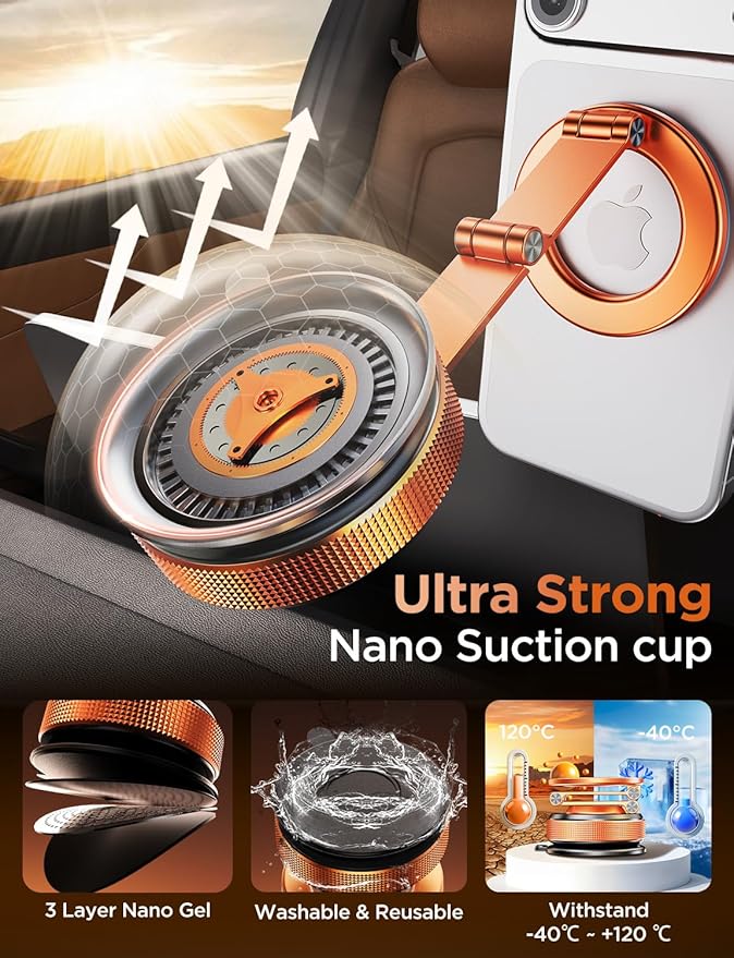 MSXTTLY Magnetic Car Phone Holder – 360° Car Phone Mount with Metal Long Arm & Extended Reach 2026 Tesla Phone Holders for Your Car for iPhone 17 Pro Max 16 15 14 13 12 Plus, Orange