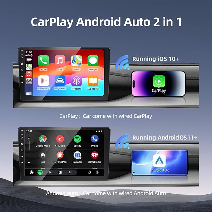 2-in-1 Wireless CarPlay Android Auto Adapter, Dual Chips, Heat Vent Car Play Dongle Compatible with Factory-Installed Wired CarPlay & AndroidAuto Features Car from 2016, for iPhone & Android Phone