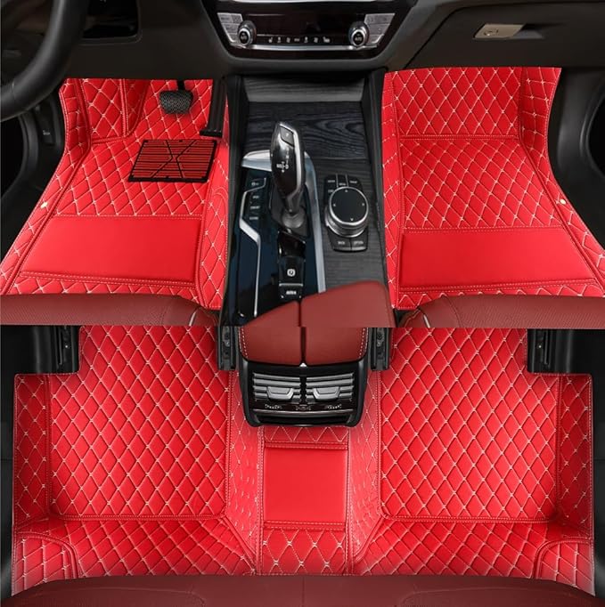 Custom Personalized Floor Mats for Cars，Luxury Full Coverage All Weather Car Floor Mats，Anti-Slip Leather Car Mat Set ，Custom Floor Mats for 99% of Cars, Trucks & SUVs (red White)