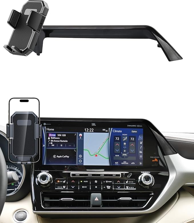 PZK Car Phone Holder for Toyota Highlander Hybrid Lmited/Platinum 2020-2024 2025 Accessories Only for 12.3-inch Screen Auto Lock Car Phone Mount Hands Free 360° Rotation (Not Fit 8-Inch L/LE/XLE)