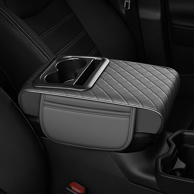 Armrest Cover for Car Fit for Jeep Gladiator - Center Console Cover with Cup Holders and 2 Storage Pockets(Grey)