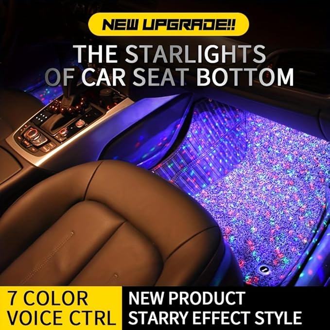 Car Interior Ambient Lights,4Pcs 12LED USB Plug-in RGB Multicolor Star Atmosphere Lights for Car Carpets Under Dash LED Accent Lighting Kit with Sound Active and Remote Control DC 5V
