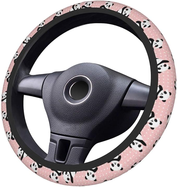 Cute Panda Polka Dot Universal 15 Inch Steering Wheel Covers Non Slip Neoprene Car Wrap Cover for Adults