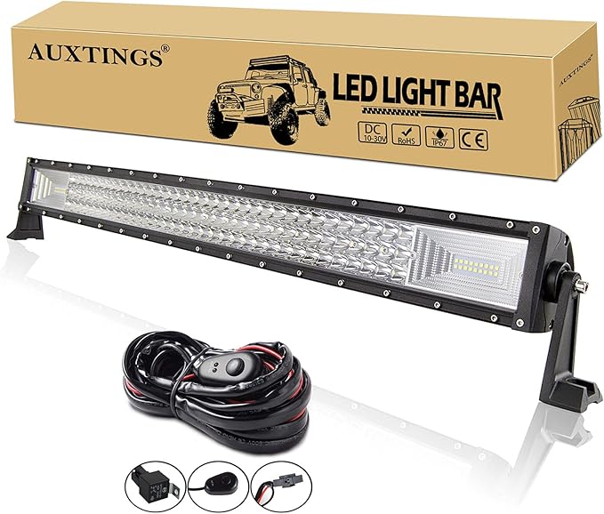 AUXTINGS 32 inch 405W LED Light Bar Triple Row Spot Flood Beam Work Light with Wiring Harness kit Switch for Trucks Tractor 4X4 Boat Off Road Auto Fog Driving Lamp 12V 24V Waterproof IP67