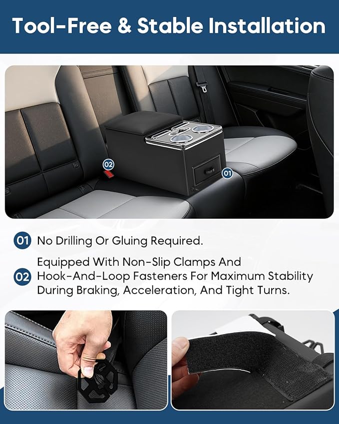 Center Console Organizer, Bench Seat Center Console with Fast Phone Charging & Cup Holders, Automotive Center Storage Box Upgraded 7-Color Adjustable LED Lighting for Car Minivan Van Truck