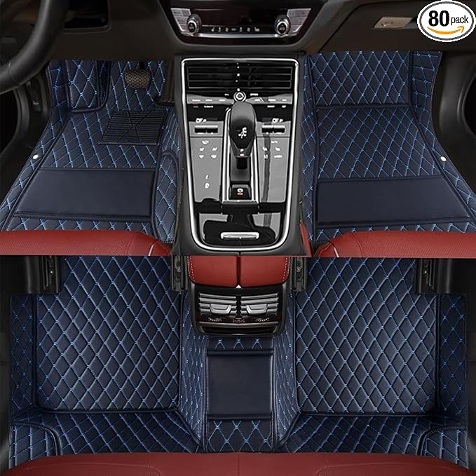 TREGOO All Weather Car Mats Custom Fit Non Slip Floor Mats for 1998-2025 Cars Personalized Leather Protection Pads Suitable for Men Women (Royal, Black)