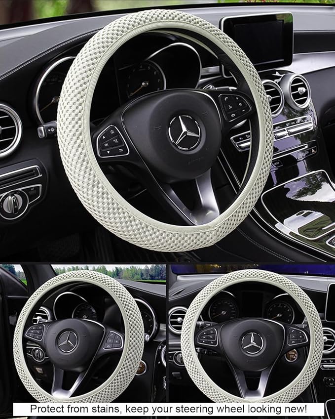 Hiflyer Car Steering Wheel Cover Women & Men, Universal 14.5-15 Inch Steering Wheel Covers, Soft Microfiber Car Wheel Cover Car Stuff Car Accessories Interior (White)