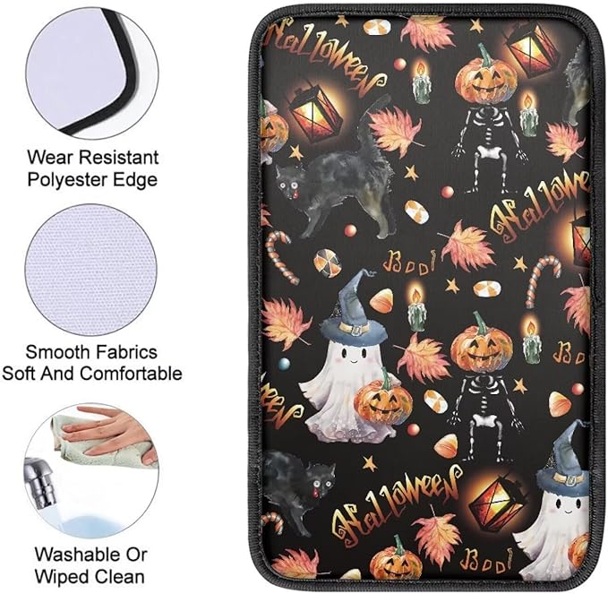 Car Armrest Cushion Pads Halloween Spooky Pumpkins Arm Rest Protector Auto Middle Console Covers Non Slip Universal Fit for Truck Auto SUV Car Accessories
