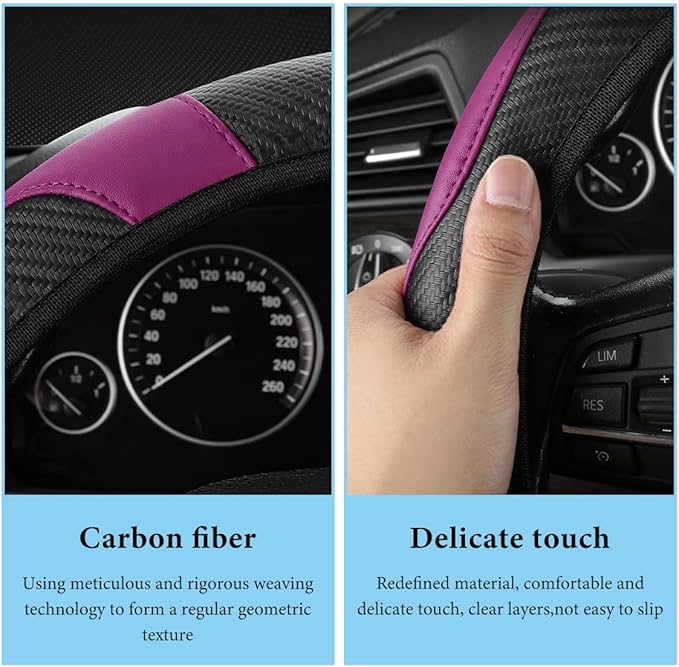 Car Steering Wheel Cover, 15 Inch Anti-Slip Stretch Leather Steering Wheel Protector, Comfortable Breathable Sporty Steering Wheel Cover for Women Men, Car Accessories (Black & Purple)