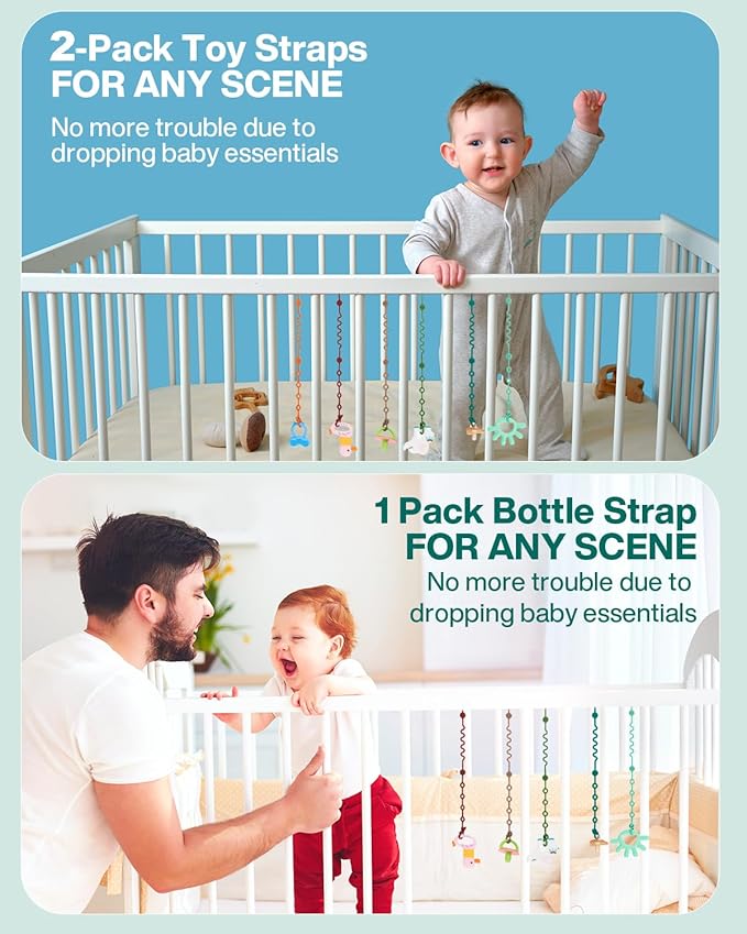 LittleHugs Toy Straps for Baby, Adjustable Toy Holder for Stroller Accessories, Silicone Tether Pacifier Clip, No Throw Travel Essential Leash for High Chair, Car Seat (3- Pack)