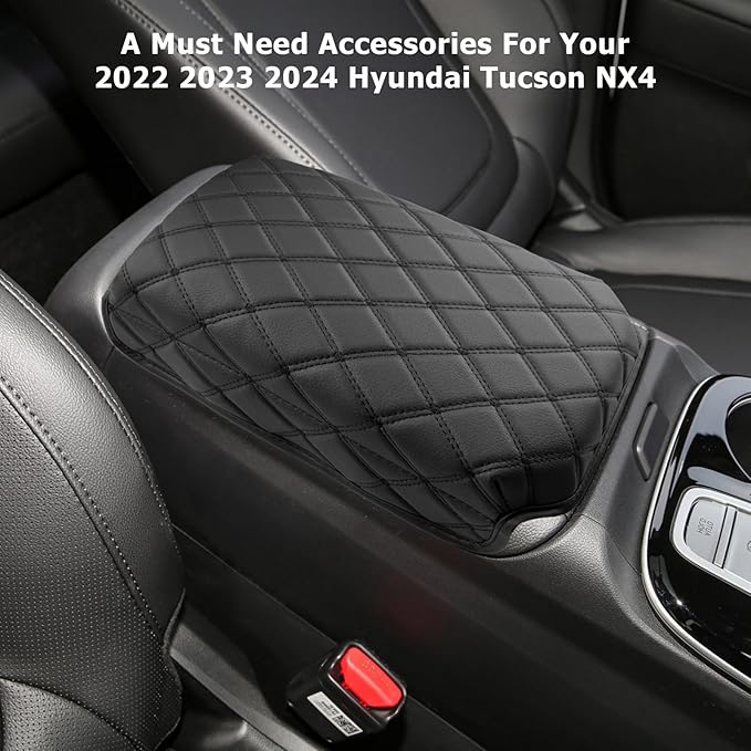 ZCLINKO 2026 Tucson Center Console Cover 2022-2026 Tucson Armrest Cover Tucson Center Console Armrest Pad Soft Leather 2025 Tucson SEL Armrest Console Cover 2026 2025 Tucson Accessories(Black)