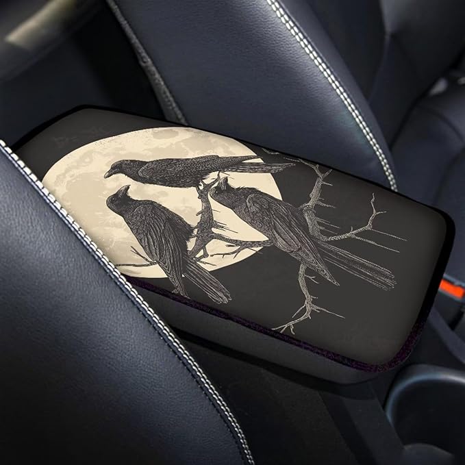 Suobstales Raven Moon Print Car Armrest Pad Soft Center Console Arm Rest Protector Cover Universal Car Interior Accessories Decoration