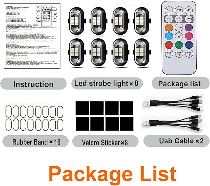 Upgraded 4-lamp high-Brightness 8-Group Wireless LED Warning Strobe Lights |8 Colors, Waterproof Lights with Remote Control| Wireless led Strobe Lights for Cars, Motorcycles, Bicycles and Drones (8)