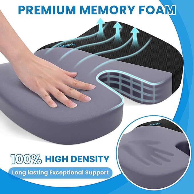 TushGuard Seat Cushion, Office Chair Cushions, Car Seat Cushion, Non-Slip Sciatica & Back Coccyx Tailbone Pain Relief Chair Pad, Memory Foam Butt Pillow for Computer Desk, Office Chair(Black, XXL)