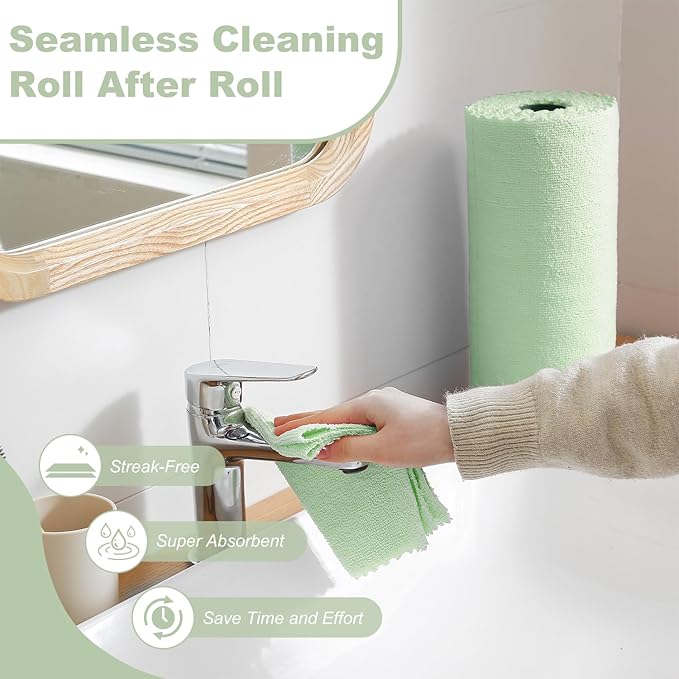 Jessy Home 50 Pack Microfiber Cleaning Cloth Roll,Reusable Paper Towels,12"x12" Tear Away Towels,Durable,Scratch Free,Lint Free Microfiber Rags for Car,Kitchen Garage,Home