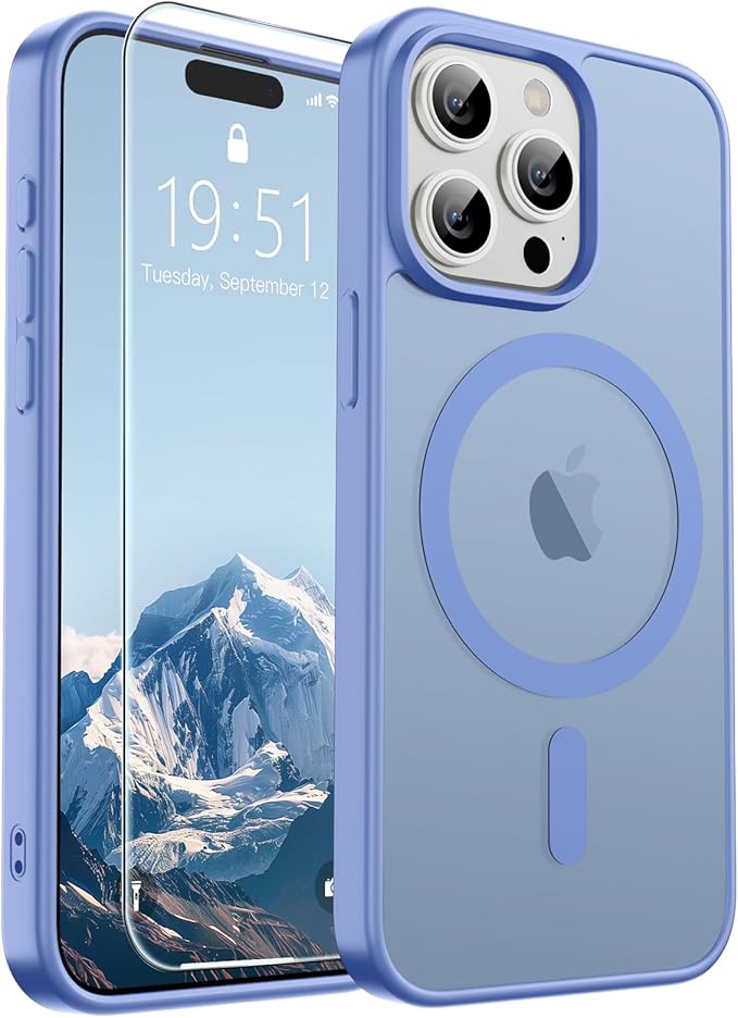 SUPFINE Magnetic for iPhone 15 Pro Case (Compatible with MagSafe) (Military Grade Drop Protection) Translucent Matte Shockproof with Anti-Fingerprint Phone Case,Blue Purple