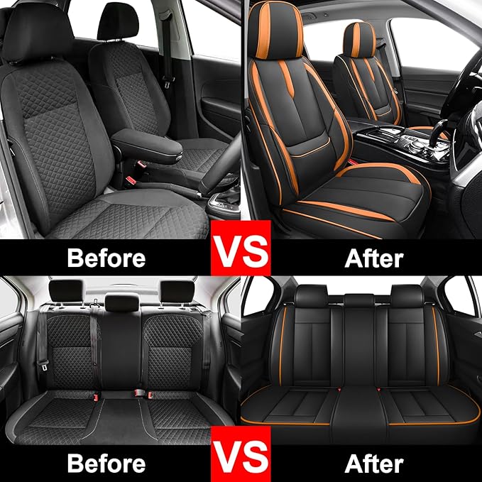 Fit for 98% of Mercedes Benz Car Seat Covers, Premium Nappa Leather Seat Cover, Fully Wrapped Protect Modern Style Seat Cover (5-Seat Standard, Black & Orange)