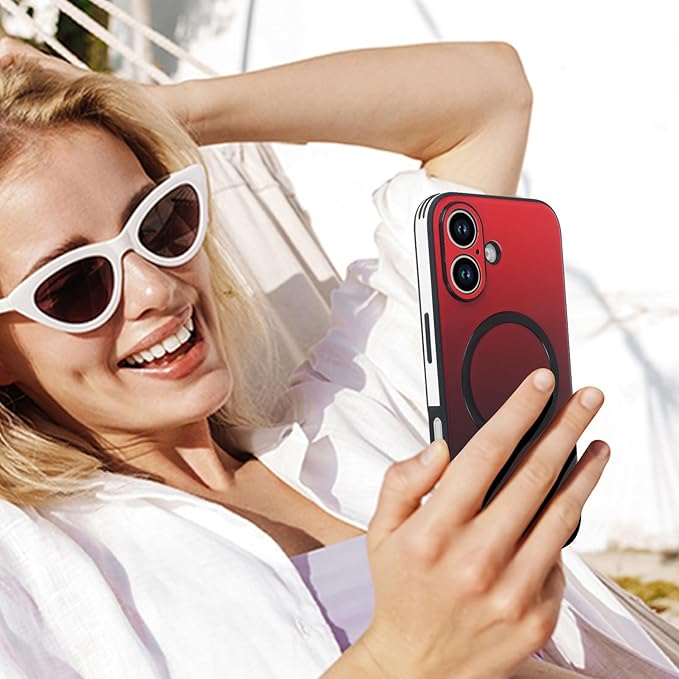 Guppy Compatible with iPhone 17 Magnetic Case, with Full Camera Lens Protector [Compatible with MagSafe] Scratch Resistant Gradient Glass Back Cover Phone Case-Red