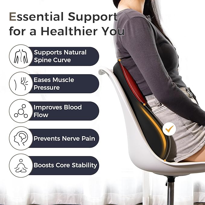 Coverado Lumbar Support Pillow for Car, Ergonomic Memory Foam Back Pillow for Office Chair, Back Cushion for Back Pain Relief, PU Leather Car Lumbar Support for Driving Seat