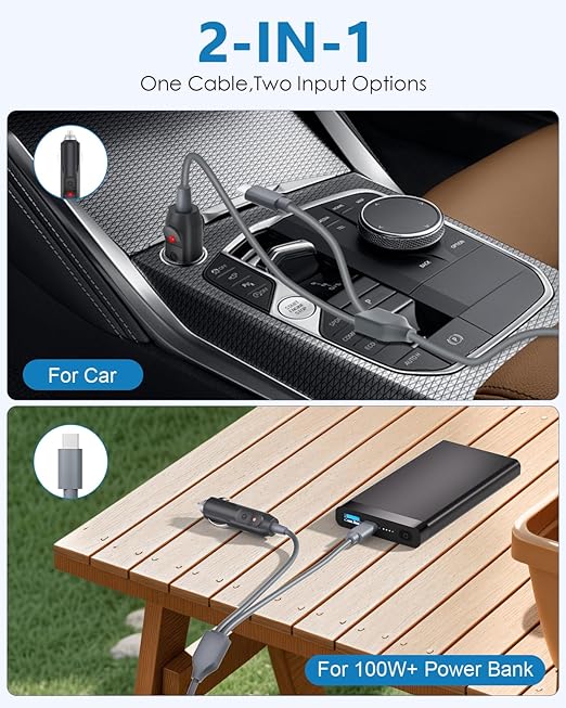 Starlink Mini Cable Car Charger USB C to DC Power Cable 2 in 1 Starlink Mini DC Power Cord 100W USB Type-C Car Cigarette Lighter 18AWG 10FT