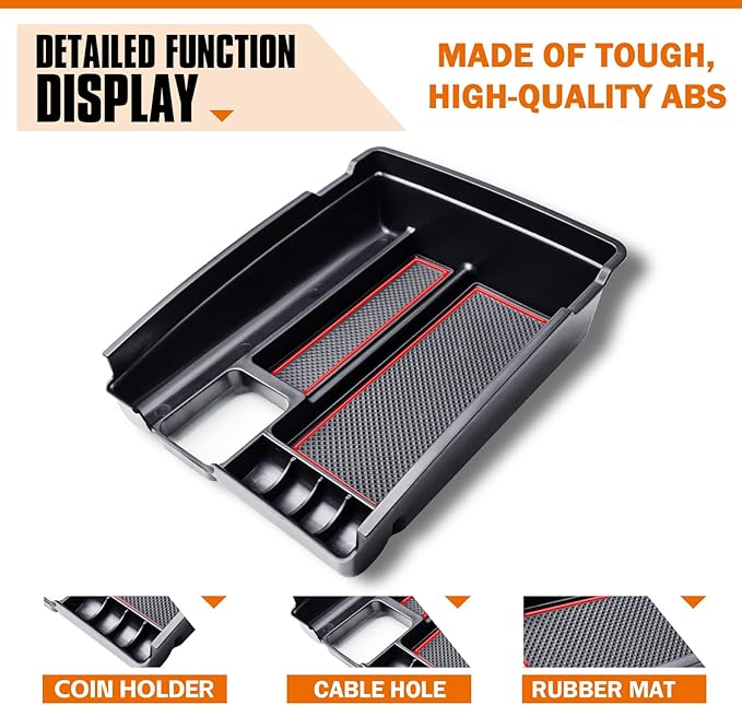 TACORBO Center Console Tray Compatible with Nissan Rogue 2014-2020 and Rogue Sport 2017-2022 Accessories, Armrest Secondary Storage Box, Interior Insert Tray, Red Trim