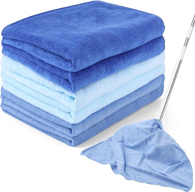 6 Pack Extra Large Microfiber Cleaning Cloths 20"x30", Lint-Free Reusable Towels for Home, Glass, Windows, Office, Kitchen, Bathroom – Mixed Blue