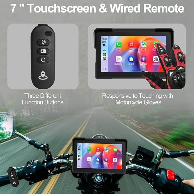 Artman Motorcycle Dash cam Front and Rear, 7'' IPS Touch Screen, Portable Motorcycle Carplay for Apple Carplay and Android Auto GPS Navigation System, TPMS Compatible, IP67 Waterproof & 64G SD Card
