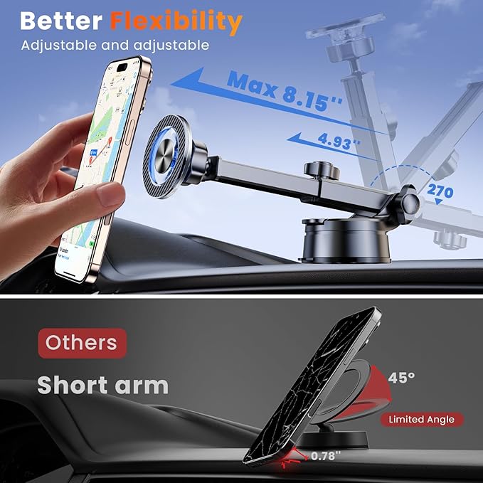 for MagSafe Magnetic Phone Holder for Car [2026 Upgraded Strongest Magnet] Car Mount Cell Stand for Dashboard Windshield Vent Compatible with iPhone 17/16/15/14/13/12 Android etc-Black