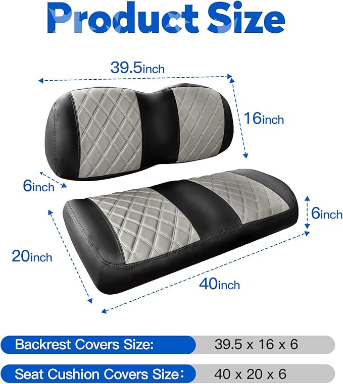 NOKINS Golf Cart Seat Covers Fit Club Car Precedent/Tempo/Onward Premium Front Seat Cushion, Golf Cart Vinyl Leather Diamond Seat Covers, Soft/Scratch-Resistant/No Stapler Needed