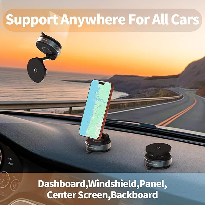 Wireless Car Charger - 15W Fast Wireless Charging Car Mount, 360° Adjustable Vacuum Magnetic Suction Phone Holders for Car, Magnetic Phone Holder for iPhone 17 16 15 14 13 12