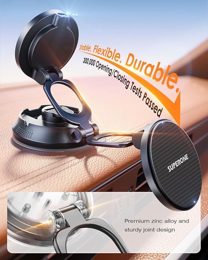 SUPERONE for MagSafe Car Mount Charger, 15W Fast Charging Magnetic Wireless Car Charger [88+LBS Ultra Suction & 2800gf Strong Magnetic] 360° Vacuum Magnetic Phone Holder for iPhone