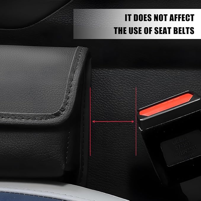 Car Seat Gap Filler Organizer, Leather Vehicle Side Seat Gap Storage Box with Lid for Phone Key Card, L-Capacity Auto Interior Organization, Universal for SUV Sedan Truck (Black)
