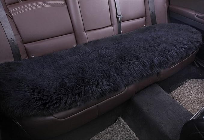 Winter Warmth: Universal Sheepskin Seat Cushion Cover - Natural Wool, for Cars, Trucks, SUVs & Vans - Cozy & Stylish Driving Companion Rear Black