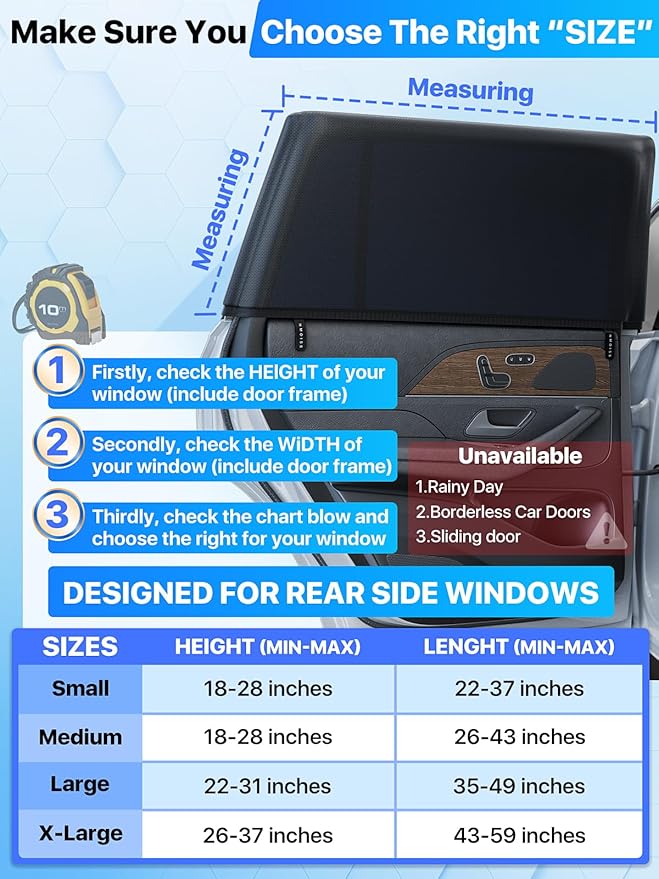 Breathable Mesh Camping Car Window Shades (2 Pack) – Ice Crystal Cooling Fabric, UPF50+ UV Protection, Breathable Mesh Privacy Screen & Bug-Proof Window Screen for SUV/Minivan/Sedan