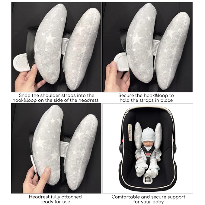 Infant Travel Pillow, Adjustable Baby Head Neck Support Cushion for Car Seat and Stroller - Comfortable and Lightweight Baby Travel Pillow, with Moon and Star Pattern