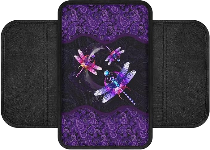 Paisley Flower Dragonfly Print Car Center Console Cover Breathable Auto Armrest Cushion Waterproof Armrest Seat Box Cover Protector Universal for Most Vehicle SUV Truck Car