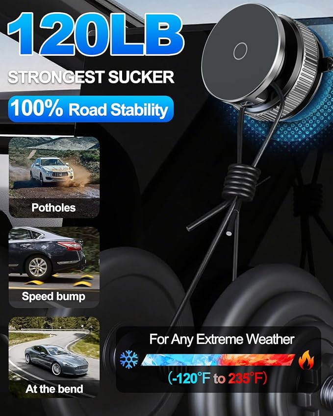 Vacuum Magnetic Car Phone Holder 360° Strongest 120LBS Ultra Suction Cup Phone Mount for MagSafe Dashboard Cell Phone Holders for Your Car/Gym/Mirror Bracket for iPhone 17 & Android, Metal Stand Rotor