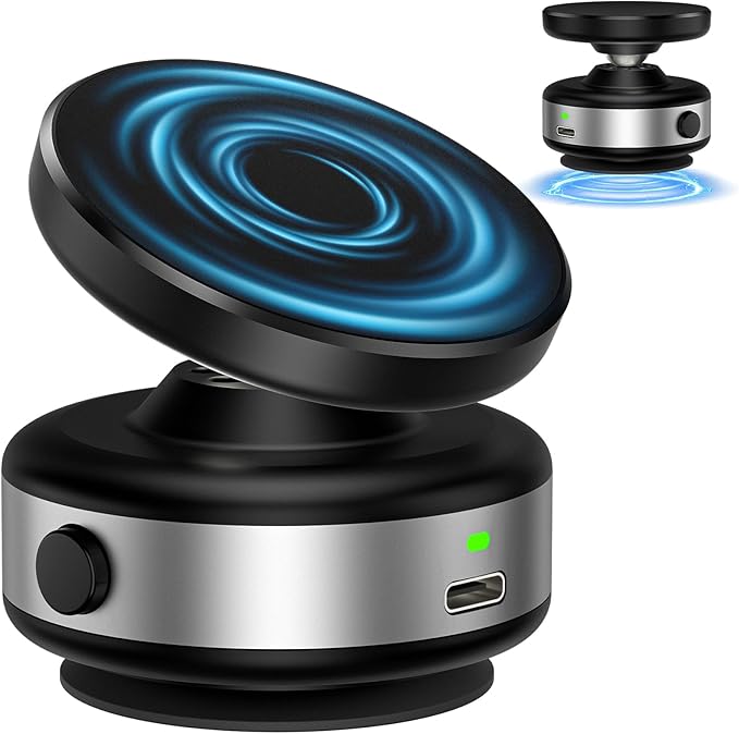Electric Vacuum Magnetic Car Phone Holder, Automatic Suction, Effortless Release for Easy Storage, Suction Phone Mount Compatible with Magsafe iPhone and Android Case, Black
