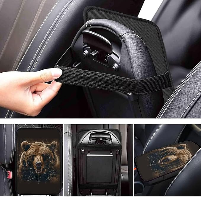 Brown Bear Car Center Console Armrest Cover Pad Universal Decorative Automotive Armrest Cover Pad for Truck Sedan SUV, Bear Car Interior Decor Accessories
