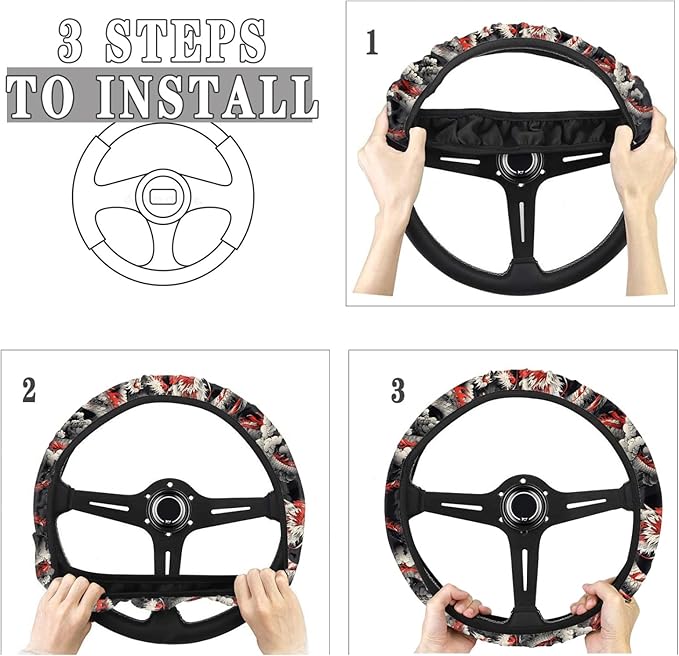 AFPANQZ Cool Dragon Print Car Steering Wheel Covers Sweat Anti-Slip Soft Grip Universal 14-15 inch Stretch-on Fabric Steering Wheel Soft Protector Steering Wheel Covers Car Accessories