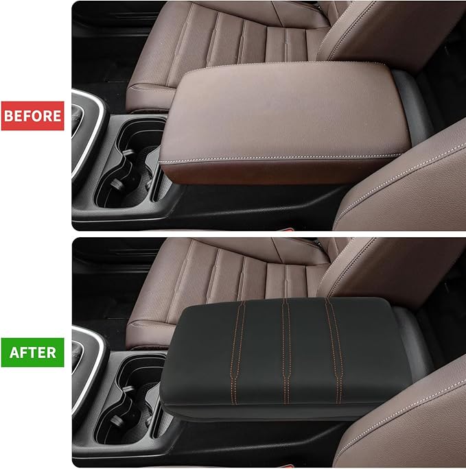 Center Console Cover for 2023 2024 2025 Honda CR-V LX/EX/EXL/Sport/Sport-L/Sport Touring Hybrid, Armrest Lid Cushion Leather Protector Interior Accessories (Black/Extra Thick)