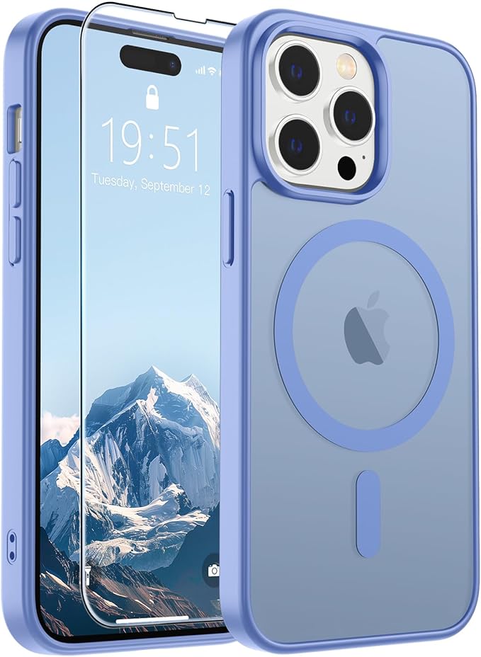 SUPFINE Magnetic for iPhone 14 Pro Max Case (Compatible with MagSafe) (Military Grade Drop Protection) Slim Translucent Matte Shockproof with Anti-Fingerprint Phone Case,Blue Purple