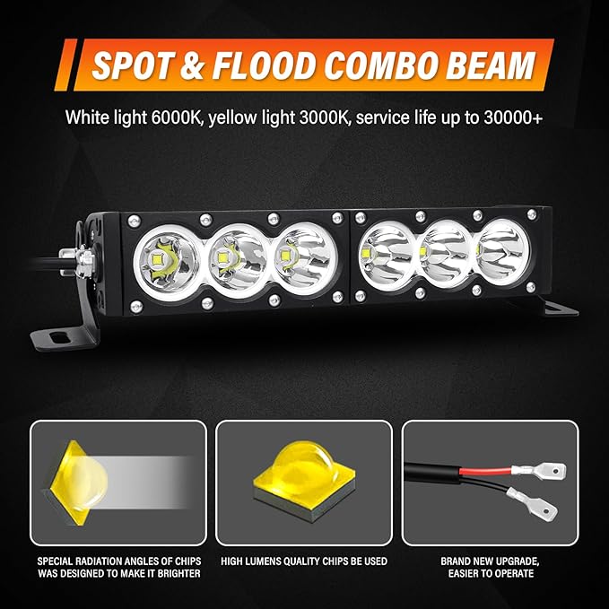 AUXTINGS 12 inch Single Row White LED Light Bar 60W Off Road Light Bar Spot Beam LED Work Light Truck UTV 4x4 Cars SUVs ATVs Boats Fog Driving Light with Wiring Harness kit