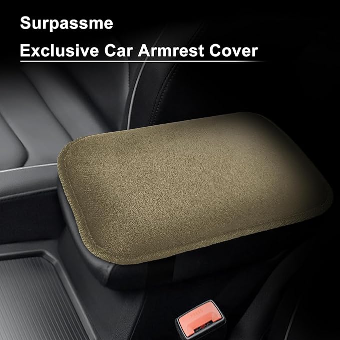 surpassme Car Center Console Pad Protector, Comfortable Car Armrest Seat Box Cover/Cushion Universal for Car/SUV Cushion Accessories(Kahki)