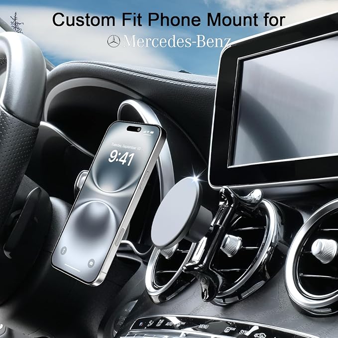MagSafe Car Mount for Mercedes-Benz, Round Air Vent Holder with Strong Magnet, Compatible with Mercedes Benz GLC, C-Class, E-Class, A/B-Class, GLC/GLB/GLA/Sprinter, Mercedes Benz Accessories