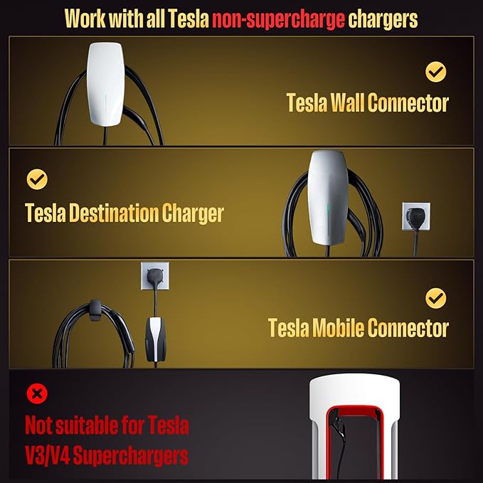 Tesla to J1772 Adapter - 60A 250V Nacs to J1772 Adapter - UL FCC IPX5 Certified Level 2 EVs Charging - Fit for Tesla Wall Connector, Destination & Mobile Chargers