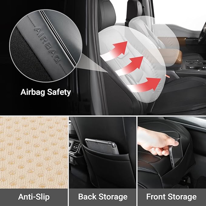 Coverland Custom Fit Car Seat Covers for SUV Compatible with [Grand Cherokee, Explorer, Escape, Mustang Mach E] Premium Waterproof Non-Slip Interior Seat Protector [Front Black - Size Chart A18]